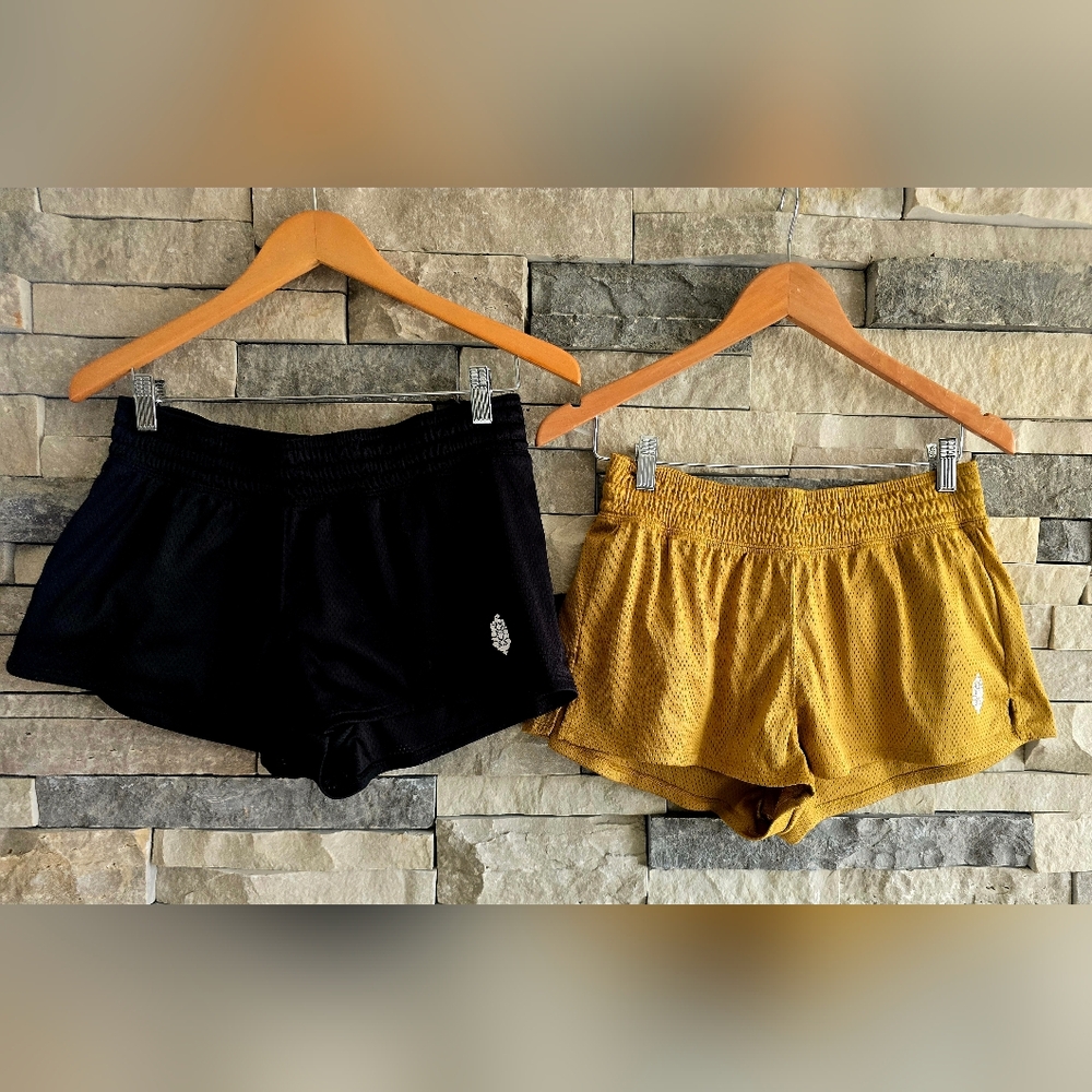 Free People FP Movement Mesh Women's Shorts - Black and Mustard S